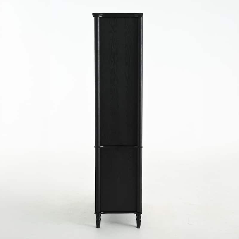 Roomfitters 73.25'' Vintage Display Cabinet with Glass Doors, Mid-Century Pantry Cabinet with Storage, Black & Natural