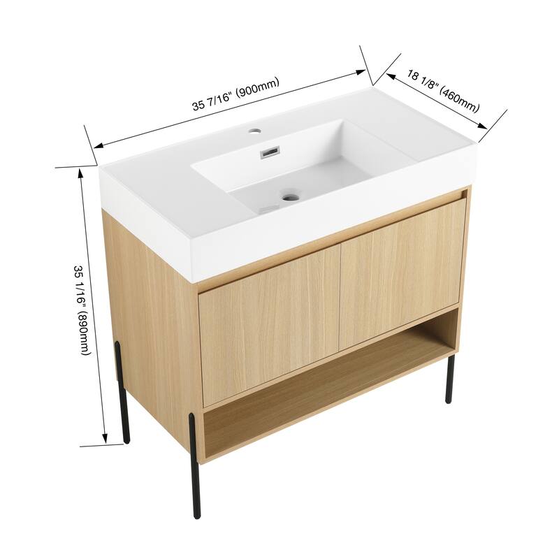 47-Inch Resin Bathroom Vanity with Multi-Layer Solid Wood Frame, Stylish Tripod Design
