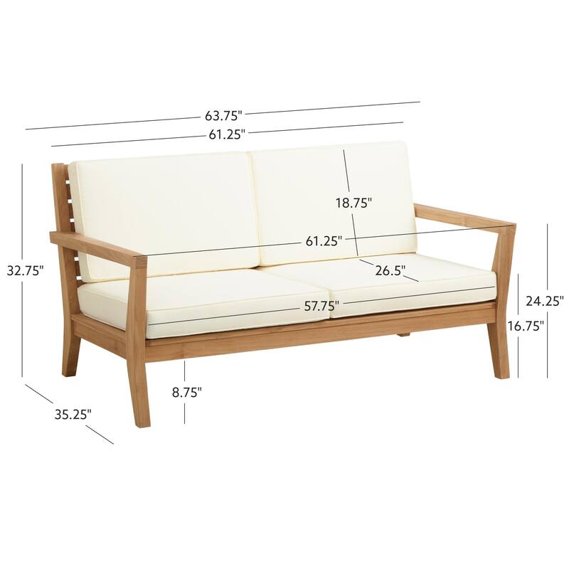 Clermont Outdoor Solid Teak Wood 2 Seat Patio Sofa