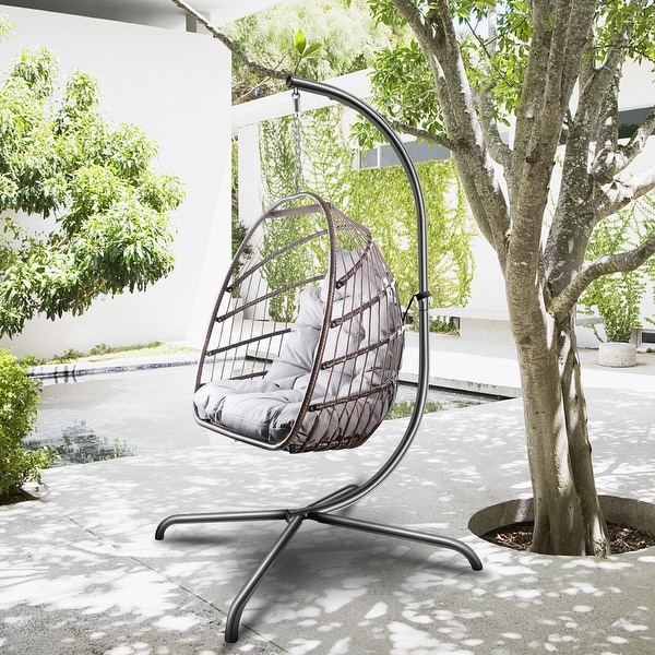 Outdoor Hanging Basket Egg Chair Swing with Stand Cushion Bed