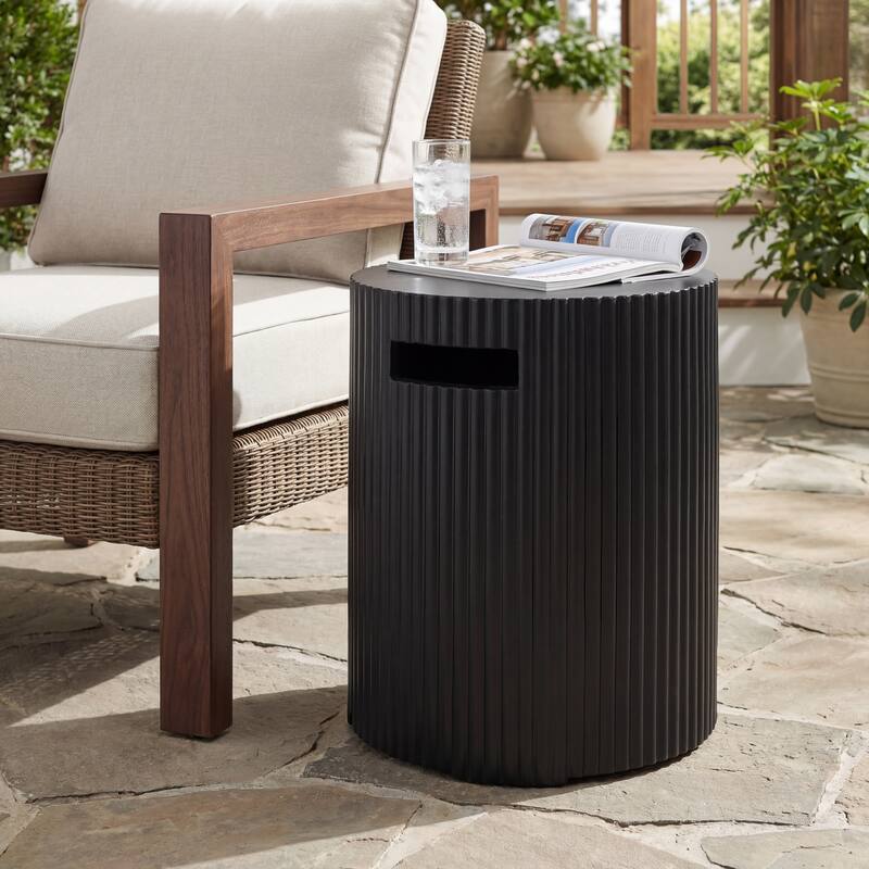 Christopher Knight Home - Trenton Outdoor Fire Pit Table and Side Table Set with Travertine Stone Texture and Durable MGO Build - Matte Black/Tank Holder(Only)