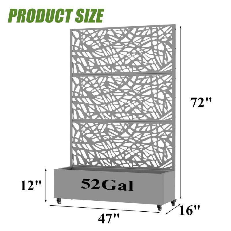 Metal Galvanized Planter Box with Trellis Privacy Screen Lockable Wheels