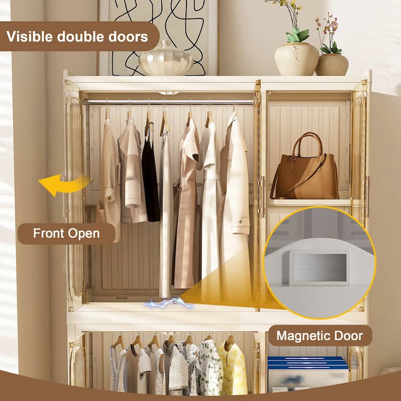Portable Wardrobe Closet Organizer – 6 Magnetic Doors, 6 Storage Cubes & 2 Hanging Rods – Includes 6 Hangers