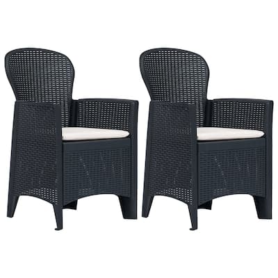 vidaXL Patio Chairs 2 Pcs Dining Single Chair with Cushion Plastic Rattan Look - 23.2" x 22.4" x 35"
