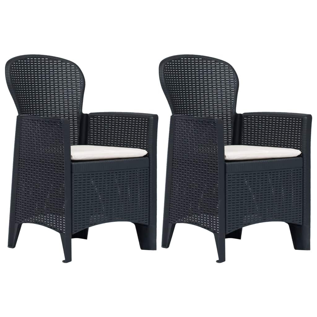 vidaXL Patio Chairs 2 Pcs Dining Single Chair with Cushion Plastic Rattan Look - 23.2" x 22.4" x 35"