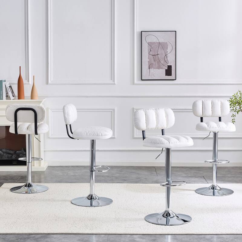 PU Leather Upholstered Bar Stools Set of 2, Adjustable Height Swivel Bar Stools, Dining Chairs with Chrome Base & Footrest