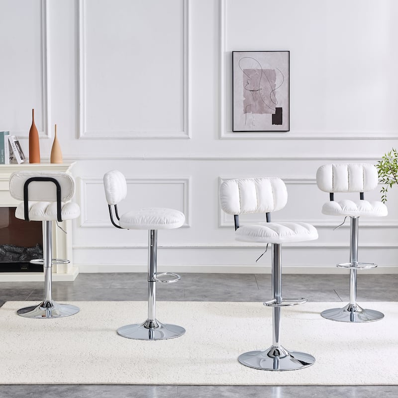 Set of 2 Adjustable Height Bar Stools, PU Leather Upholstered with Chrome Base & Footrest, Modern Comfortable Stools
