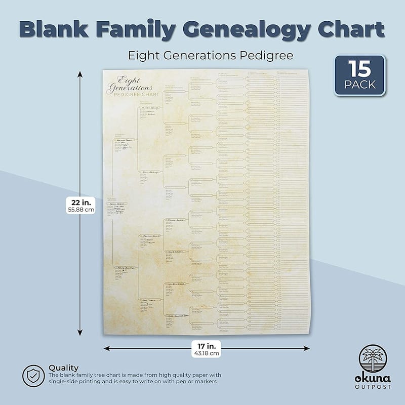 15 Pack Family Tree Charts to Fill In Blank Eight Generation Genealogy