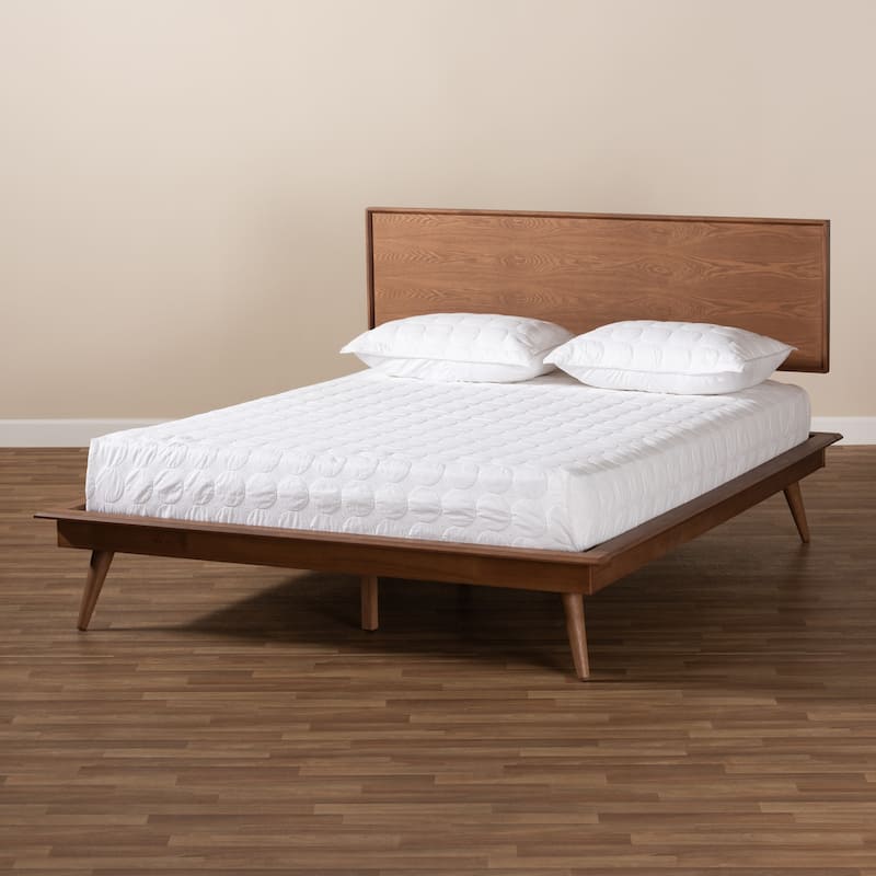 King Size Platform Bed Wood Frame - Mid Century Modern Design, Sturdy Headboard & Slats Included
