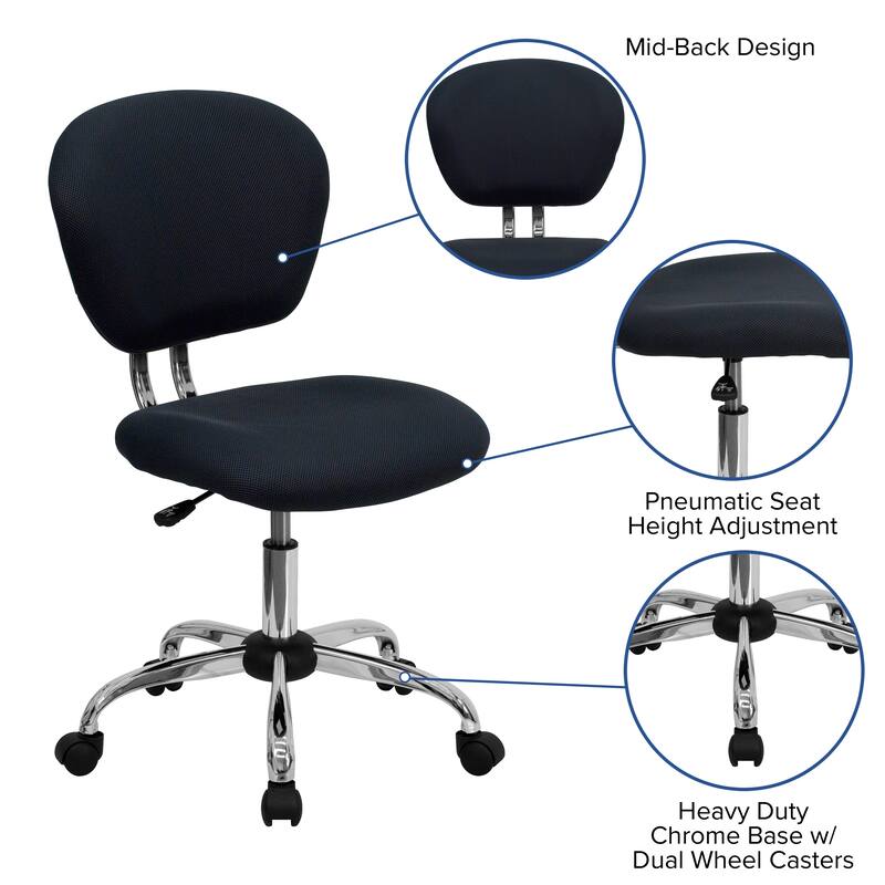 Mid-back Mesh Padded Swivel Task Office Chair with Chrome Base
