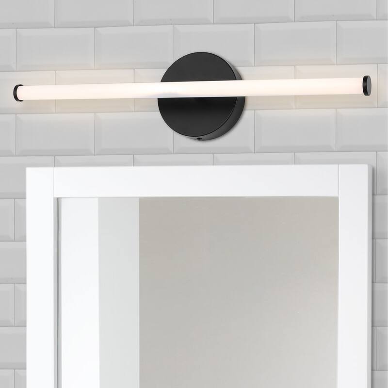 Brooks 20.25" 1-Light Modern Industrial 360-Degree Rotatable Aluminum Integrated LED Vanity Light, Black by JONATHAN Y