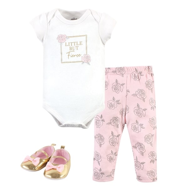 slide 1 of 1, Little Treasure Baby Girl Cotton Bodysuit, Pant and Shoe 3pc Set, Fierce 9-12 Months - Fierce