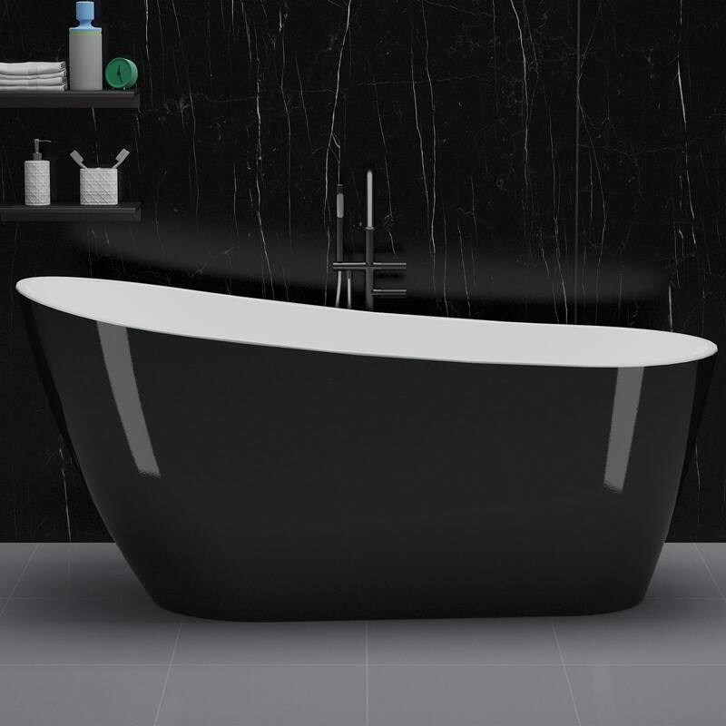 Free Standing Tub 59/67" Deep Soaking Bath Tub Oval Shape Acrylic Freestanding Bathtub
