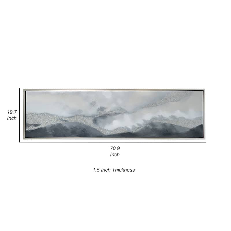 20 x 71 Framed Handpainted Wall Art, Landscape Abstract Design, Soft Gray