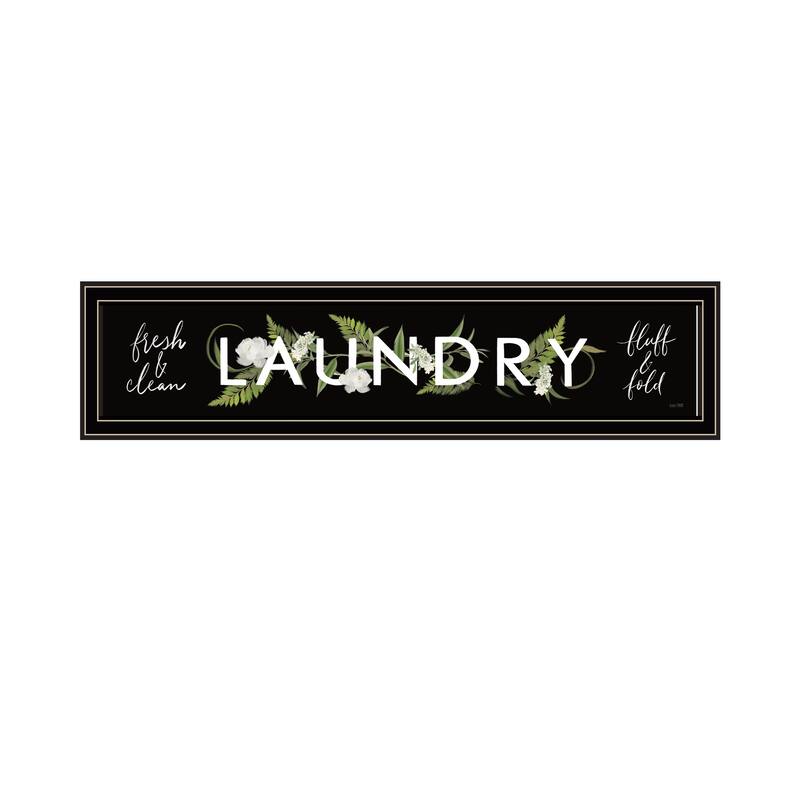 TrendyDecor4U Traditional "Laundry-Fresh & Clean" Framed Print Wall Art by House Fenway - Blue, Green, White, Earthtones - 8 x 32 - Black