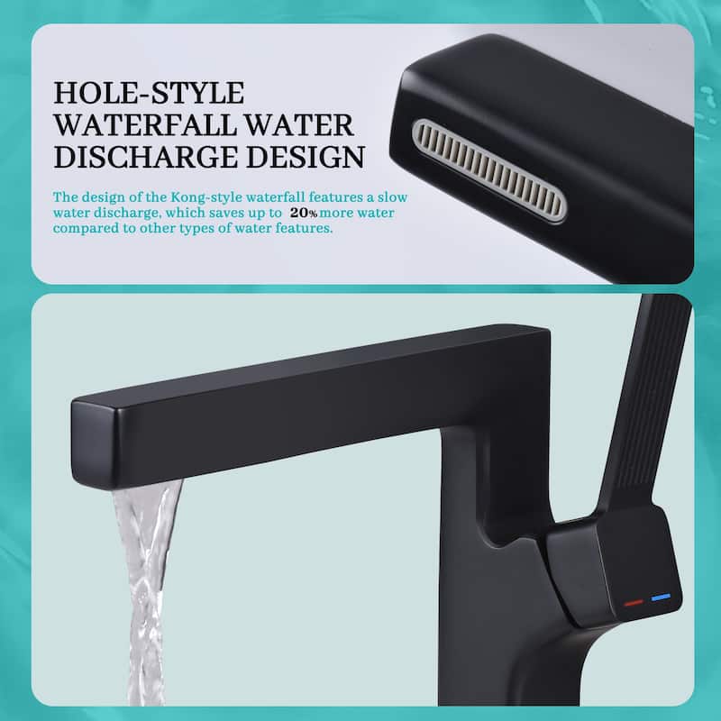 8.46"H Solid Brass Waterfall Single Handle Single Hole Bathroom Sink Faucet