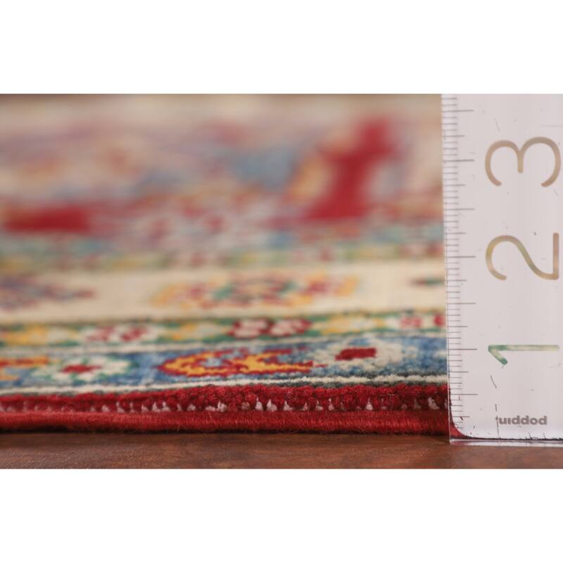 Geometric Red Kazak Area Rug Handmade Oriental Wool Carpet - 4'0" x 6'3"