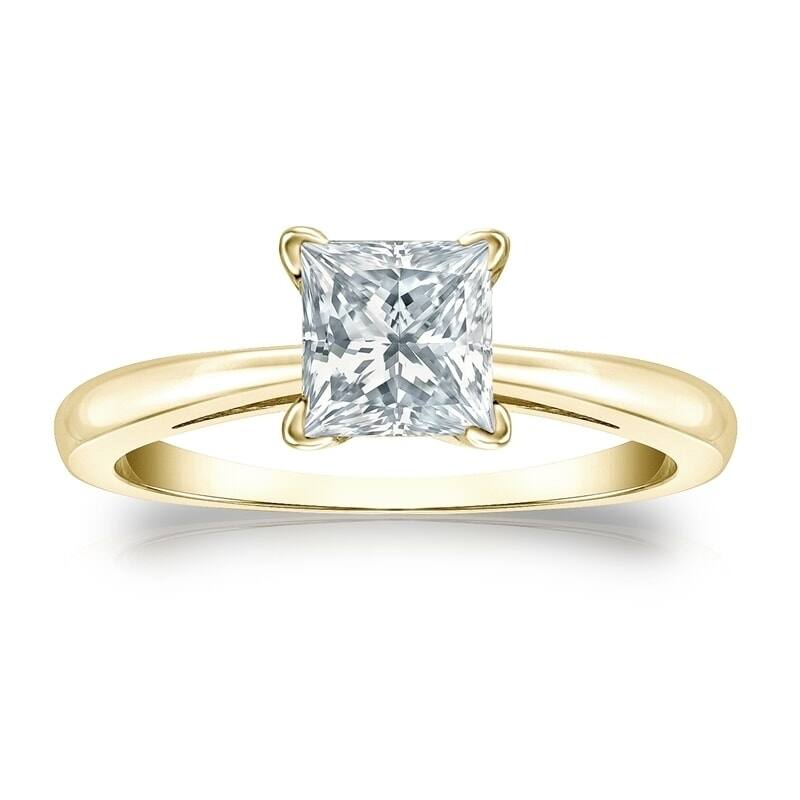 Auriya 1ctw Princess-Cut Solitaire Diamond Engagement Ring 18k Gold GIA Certified - 4 - Yellow