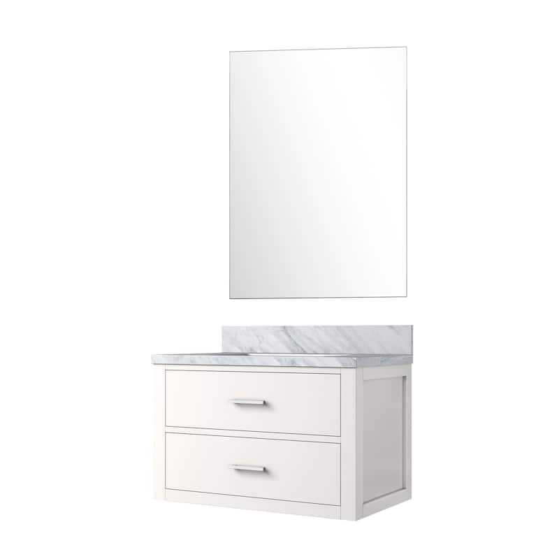 Black Bath Vanity 30" W x 22" D, Cultured Marble Countertop, Soft Close Cabinet, and 28" Frameless Mirror
