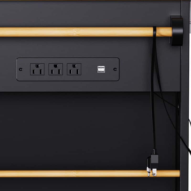 53" Rolling Kitchen Island with Drop Leaf, Power Outlet & Internal Door Storage, 5 Open Side Racks