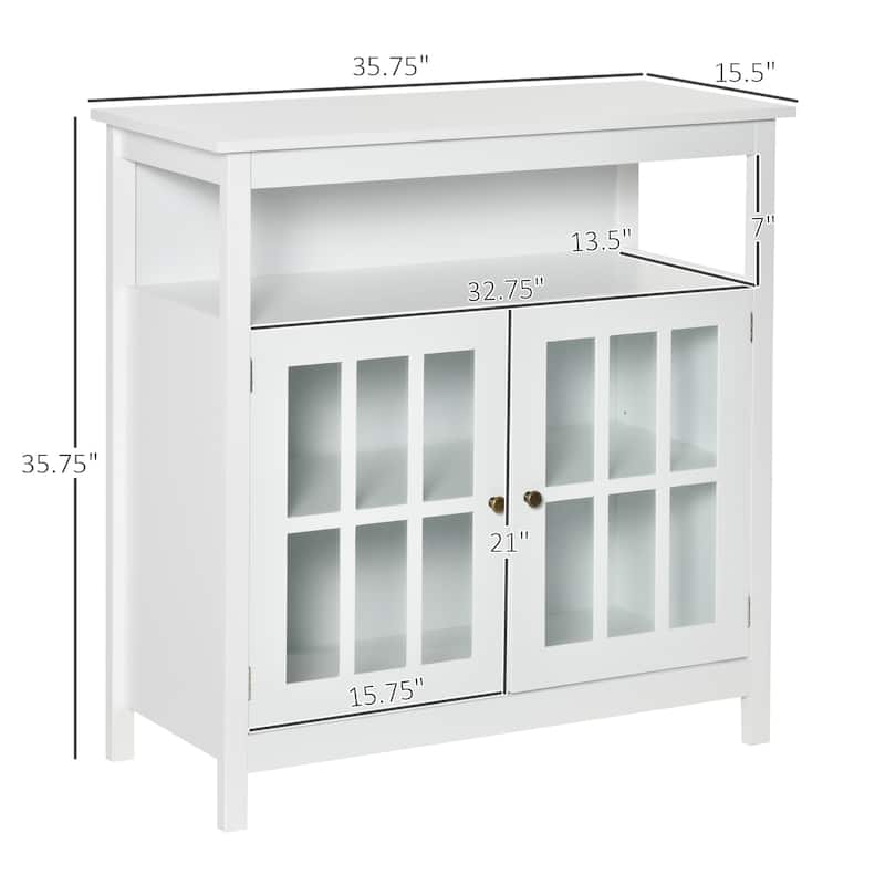HOMCOM Kitchen Storage Sideboard Cabinet with Open Shelf, Glass Door Cabinet and Adjustable Shelves