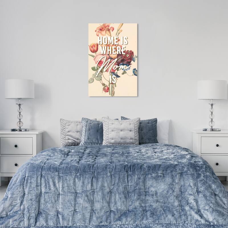 Wynwood Studio Prints Typography and Quotes Where Mom Is White and Cream White Traditional Wall Art Canvas Print - 36 x 24