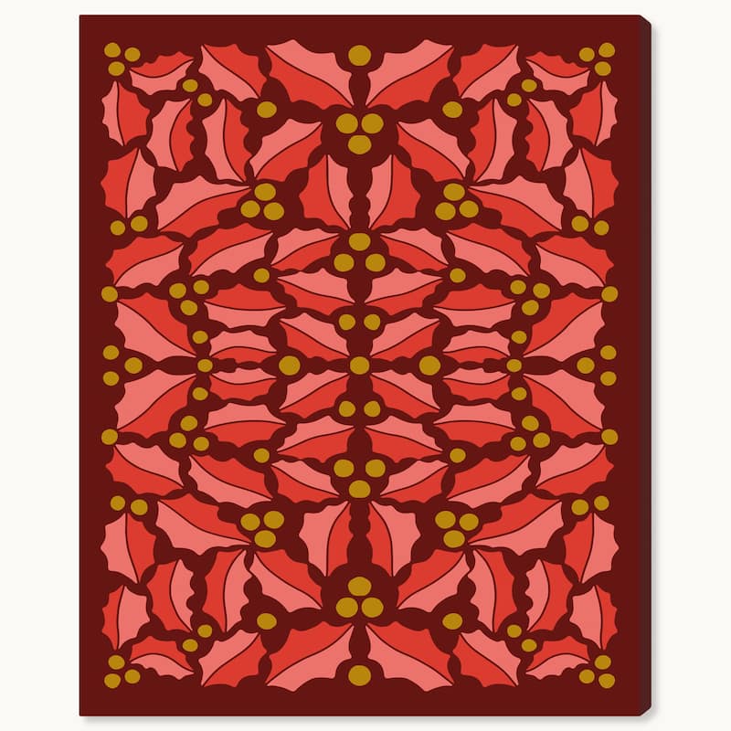 Wynwood Studio Canvas Holiday and Seasonal Leaves for a Christmas Wreath Red Modern & Contemporary Wall Art Canvas Print