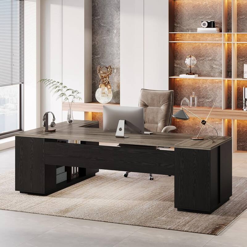 85.8" L-Shaped Executive Desk, Extra Large Office Desk with Drawers