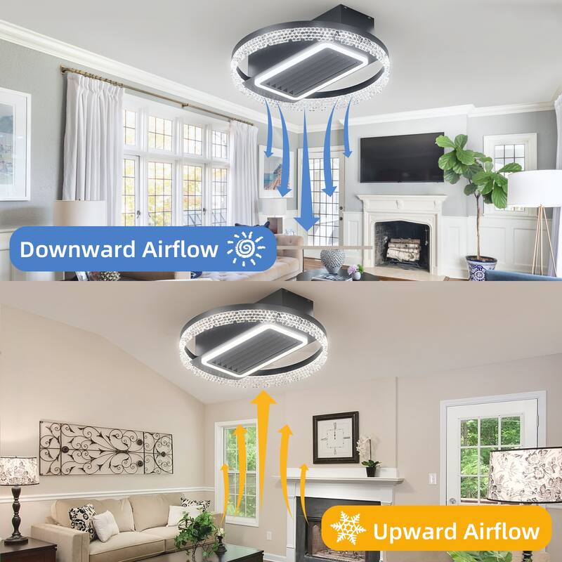 20inch Modern Leafless Ceiling Fan with Remote Control Removable and Washable, Reversible Motor
