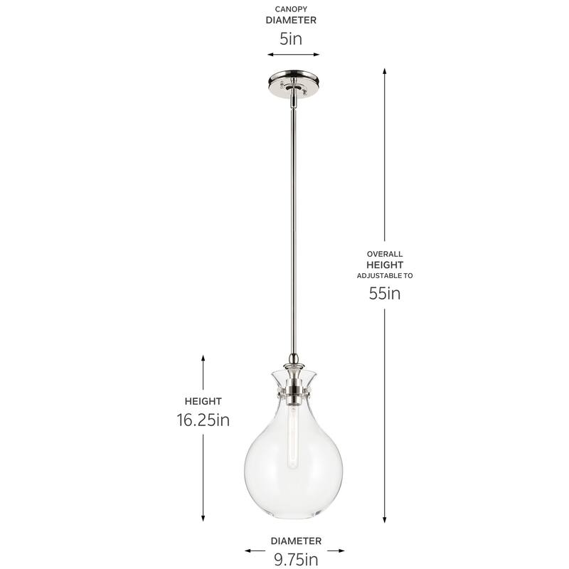 Kichler Lighting Laria 9.75 Inch 1 Light Pendant with Clear Glass in Polished Nickel