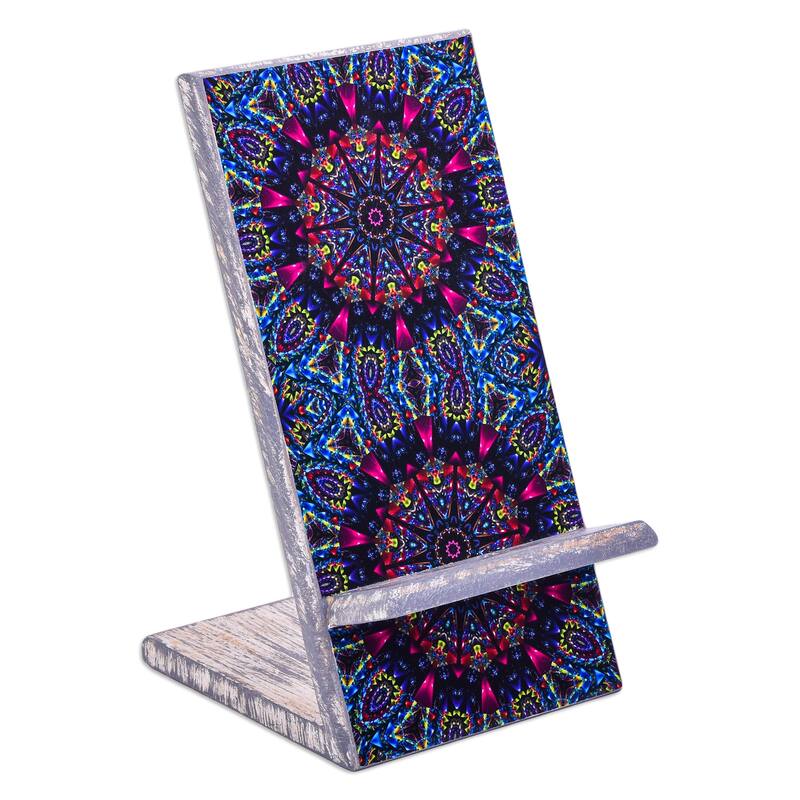 Novica Handmade Crazy Kaleidoscope Wood Phone Stand