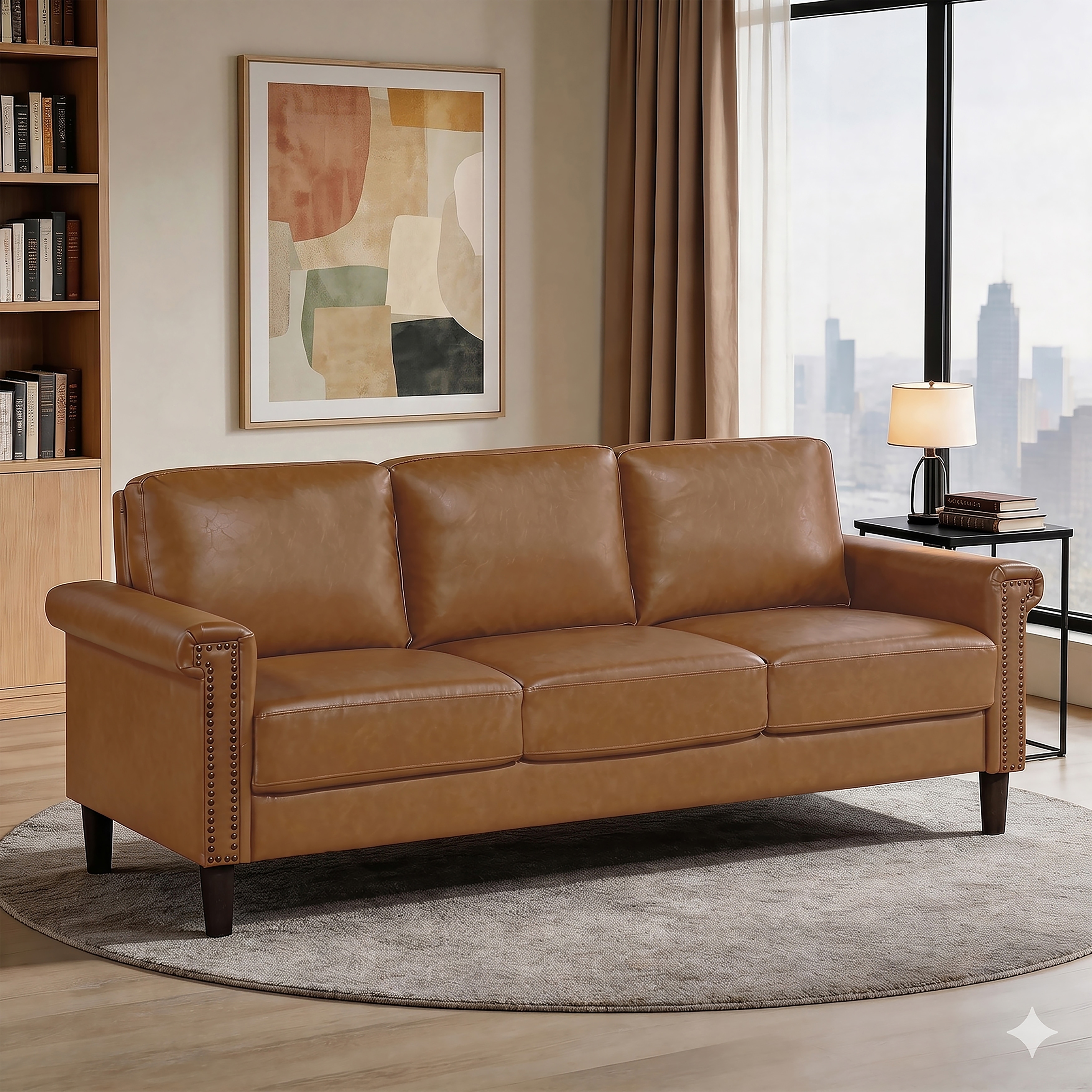 Halston 79" Faux Leather Rectangle Living Room Sofa with Nailhead Trim