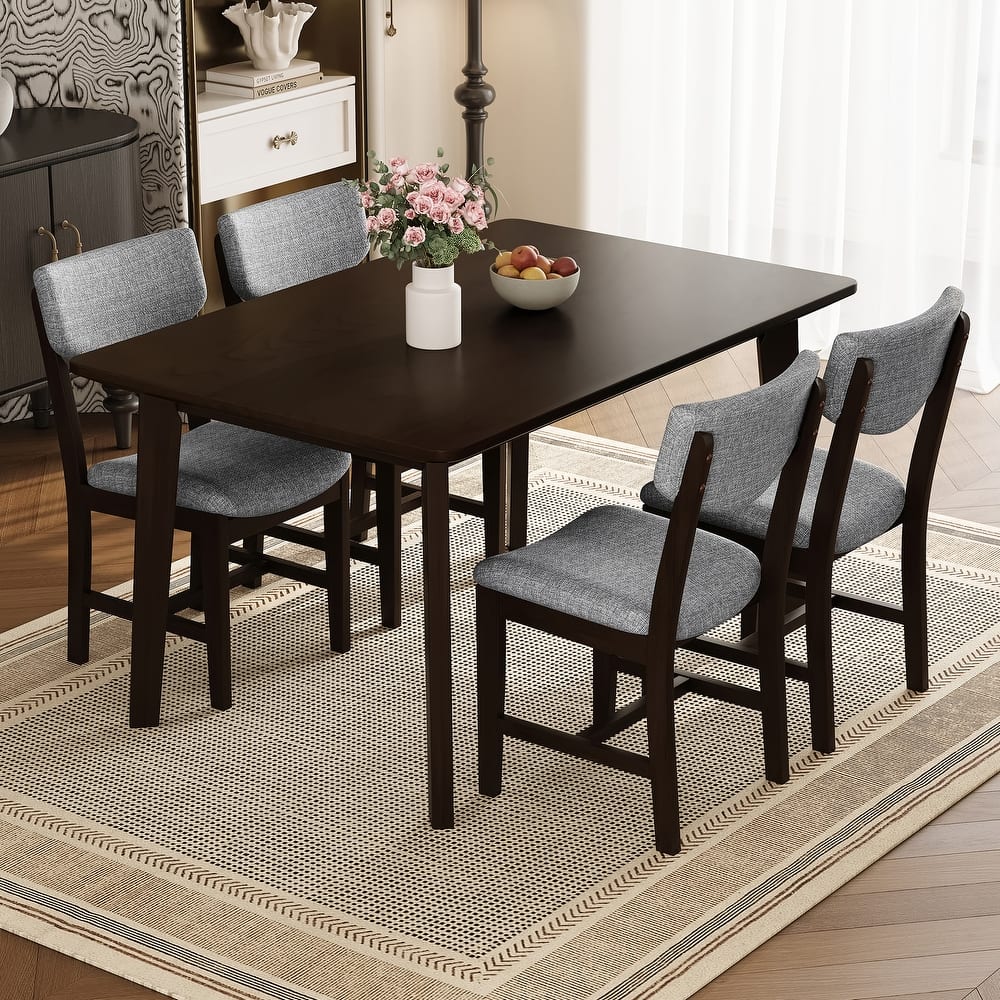 5 -Piece Dining Set with Solid Wood Table and 4 Upholstered Dining Chair