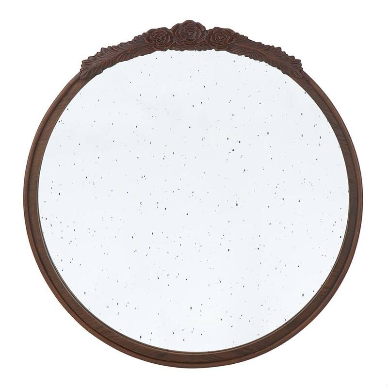 HomeRoots 30" Brown Crowned Top Antiqued Glass Framed Accent Mirror - 29.1' X '30.1' X '2