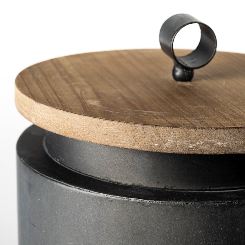 Cyril Black Metal w/ Brown Solid Wood Lid Jars (Set of 2)