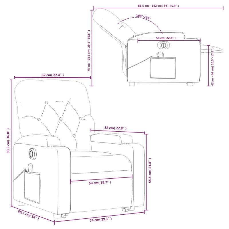vidaXL Stand up Massage Recliner Chair Power Lift Wingback Armchair Fabric