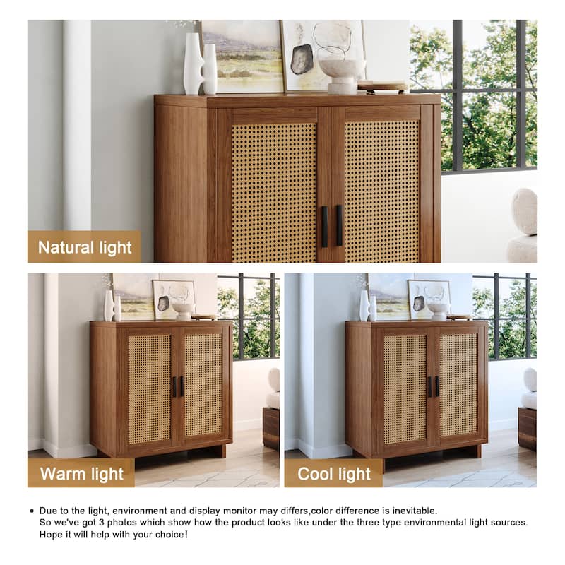 Farmhouse Woven Rattan Sideboard Accent Cabinet