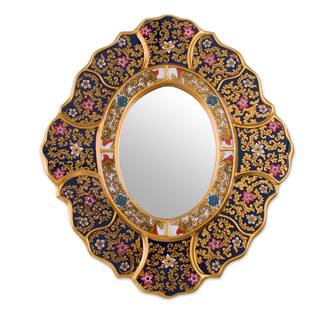 Handmade Garden Gold Reverse Painted Glass Mirror (Peru) - Multi