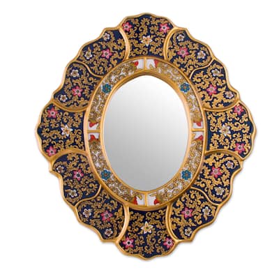 Handmade Garden Gold Reverse Painted Glass Mirror (Peru) - Multi