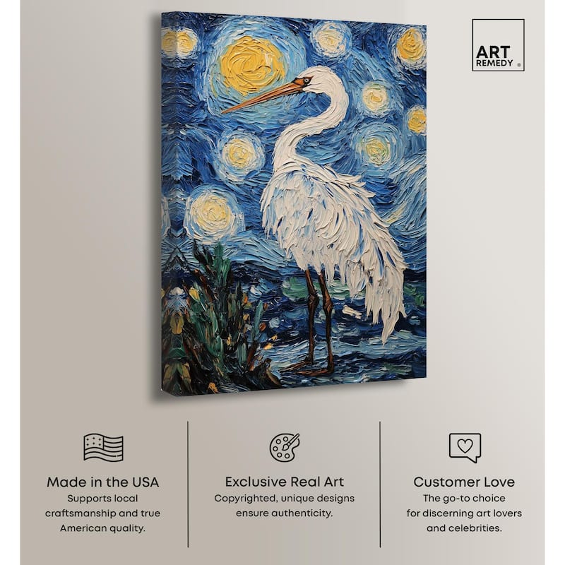 Crane in Starry Night Canvas by Art Remedy, Gallery Wrapped