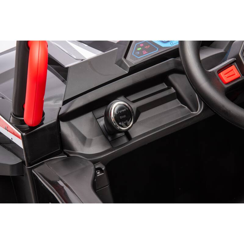 12V 4WD Electric Ride On Car for Kids with Leather Seat, Remote Control, Music, Lights & Suspension