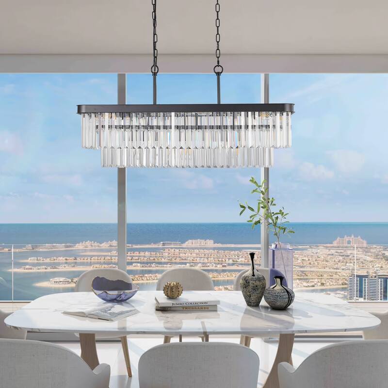 Chandeliers,Rectangular Crystal Chandelier Adjustable,E12 Crystal Lights,Iron Ceiling Hanging Light(Bulb Not Included)