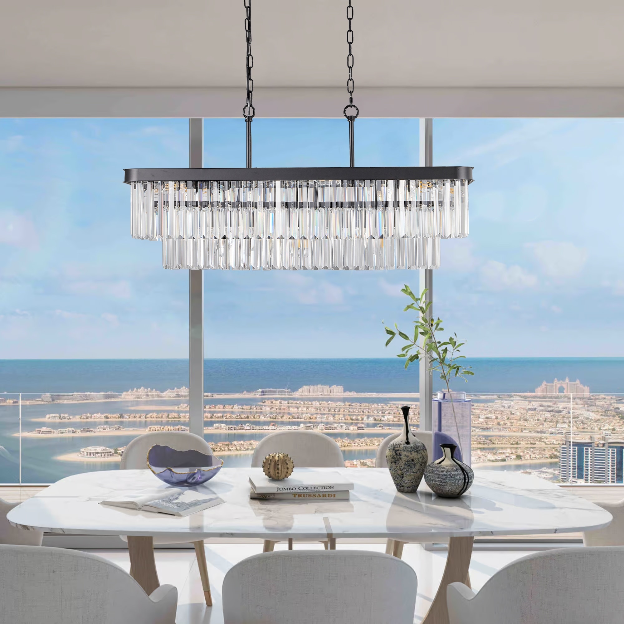 Rectangular Crystal ChandelierCeiling Hanging Light for Kitchen