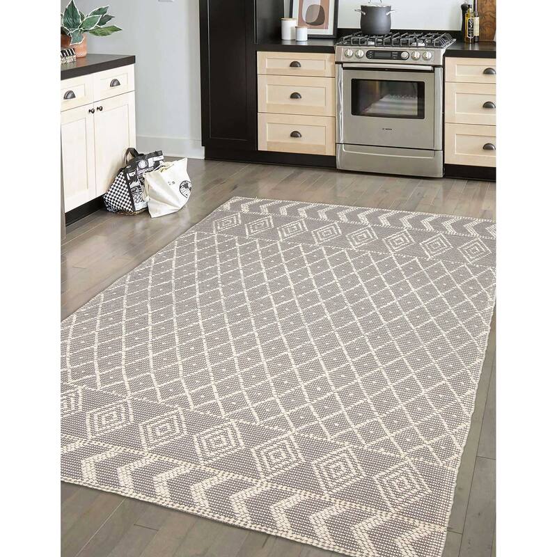 ECARPETGALLERY Braid weave Sienna Grey Wool Rug - 6'1 x 8'11