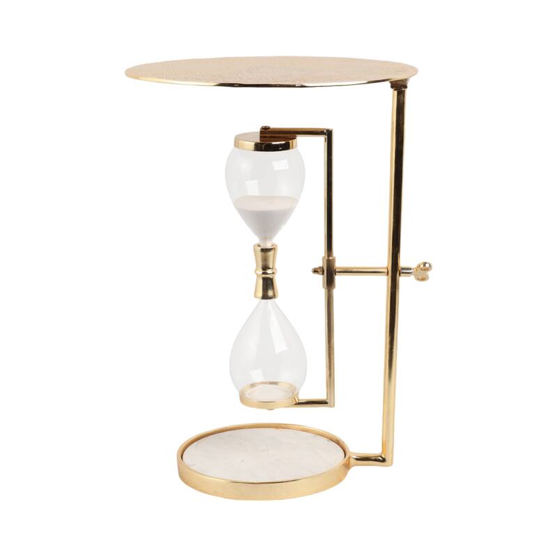 Metal Glass Accent Side Table Hourglass Base Round Design Home Decor - 16" x 16" x 23"