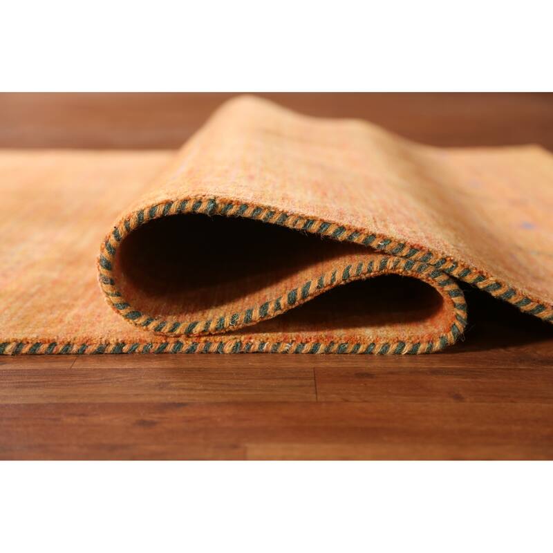 Orange Tribal Gabbeh Indian Area Rug Hand-Knotted Wool Carpet - 5'0" x 7'7"