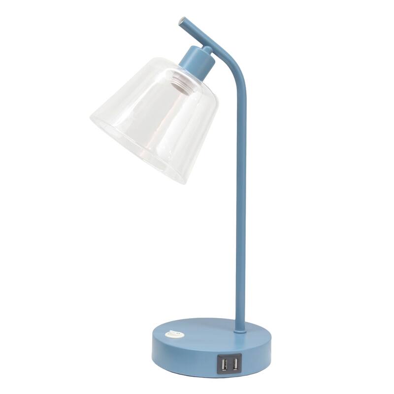 Curved Arm Desk Lamp with Glass Shade - 15.75" - Blue