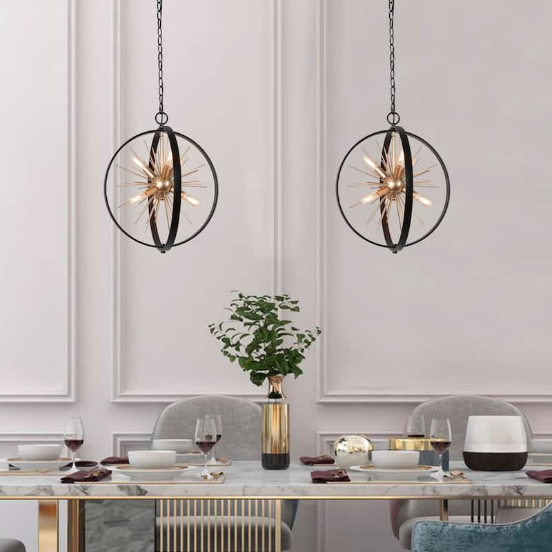 Modern 6-Light Globe Sputnik Chandelier Tinka Farmhouse Lantern Kitchen Pendant Lights for Foyer - D18"x H20.5"