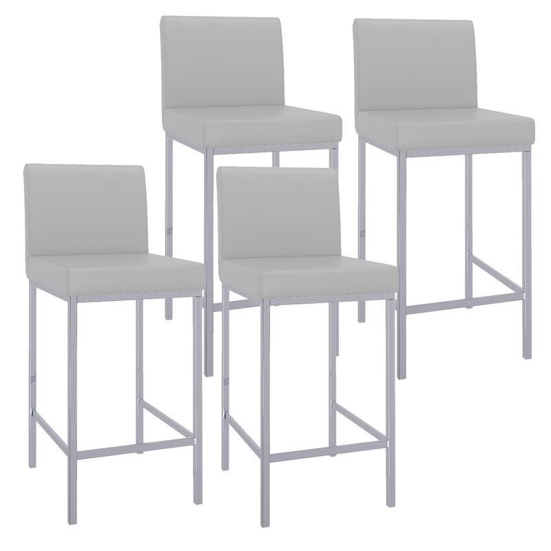 Contemporary Faux Leather and Metal 26" Counter Stool, Set of 4 - White and Chrome