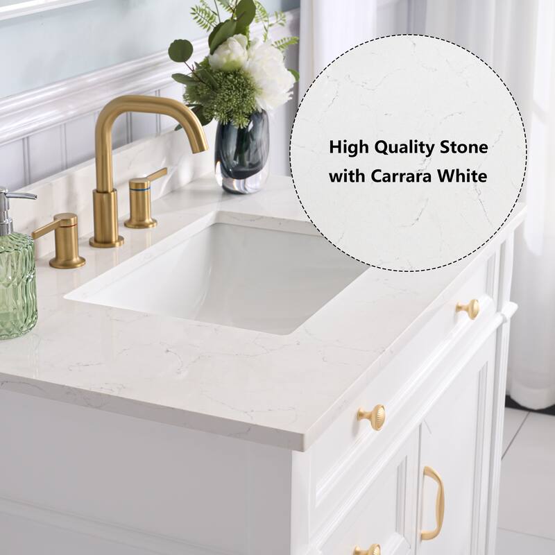 35''H Solid Wood Bath Vanity With Carrera White Quartz Top and Sink